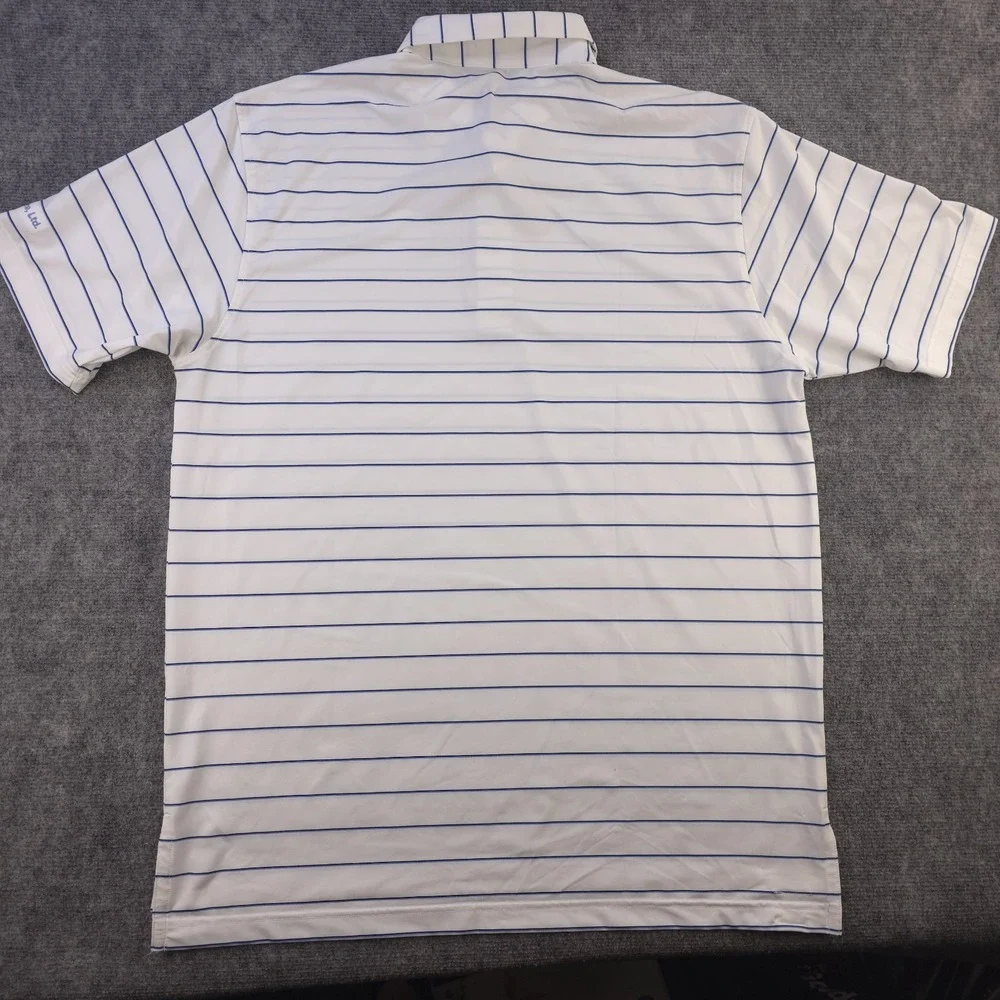 Turtleson Polo Large White Blue Striped Performance Stretch Short‎ Sleeve